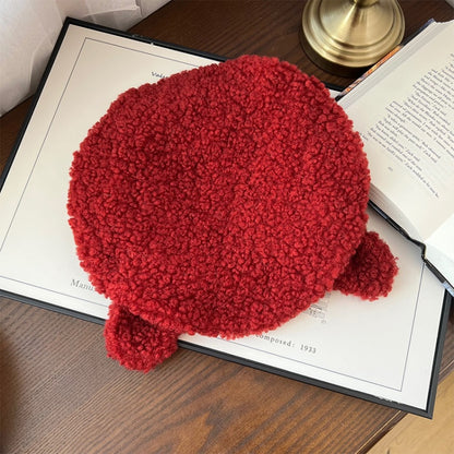 ホワイト/ブラック/レッド/ブラウンのフリース動物耳冬用ベレー帽