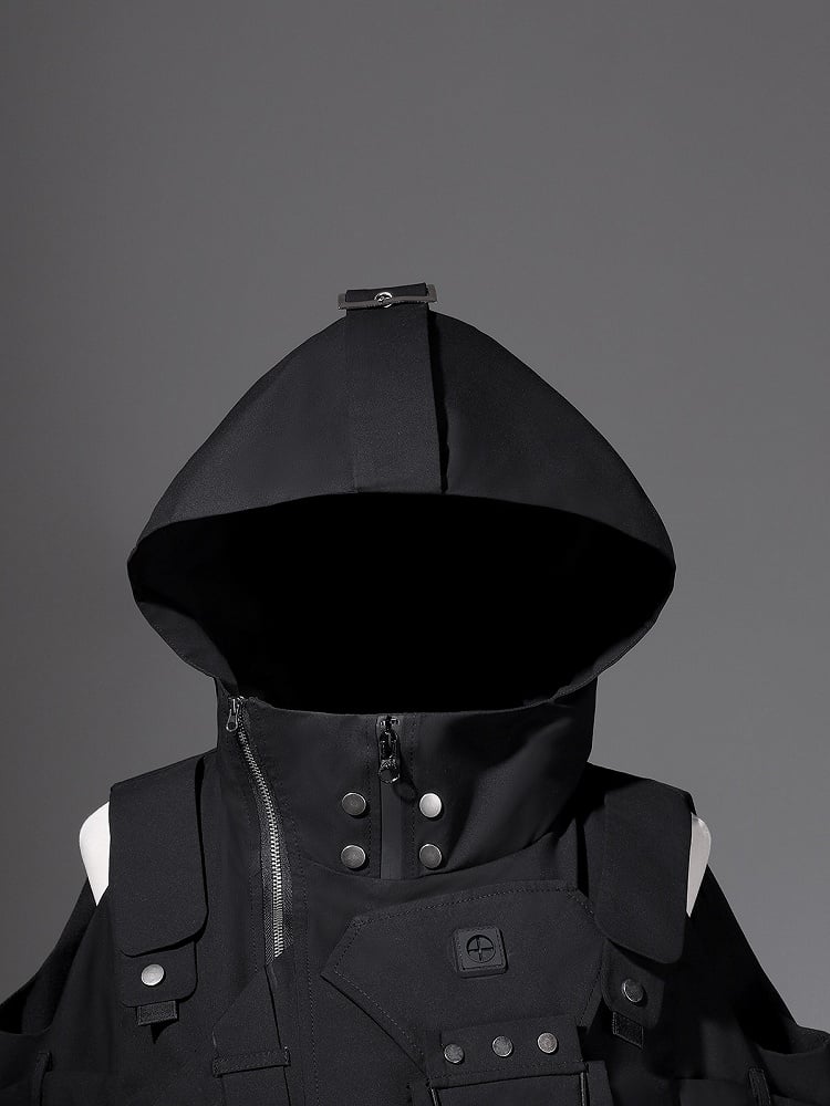 Black Shorts Techwear Jacket Leg + Open Outfit Windbreaker Shoulders Futuristic Warmers -