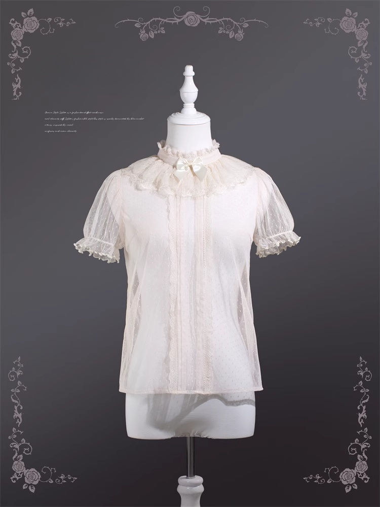 ロリータブラウス レーススリーブ ベージュ シースルーパフ