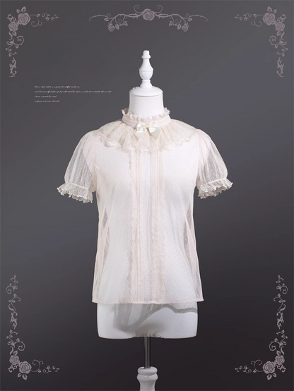 ロリータブラウス レーススリーブ ベージュ シースルーパフ