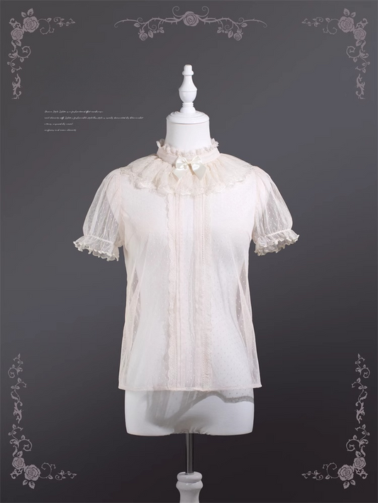 ロリータブラウス レーススリーブ ベージュ シースルーパフ