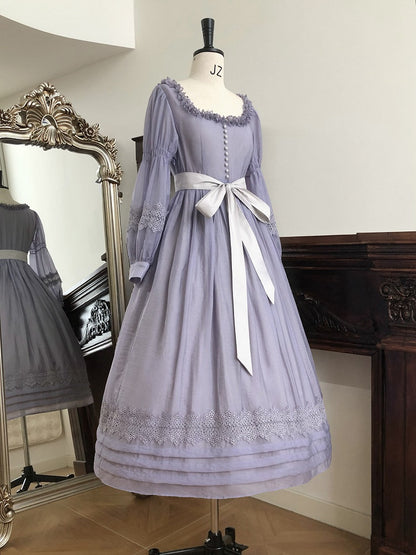 Purple Square Neck Classic Lolita Long Sleeve OP