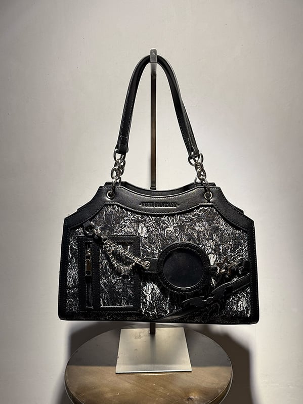 Black & Silver Snake Scale PU Ita Shoulder Bag