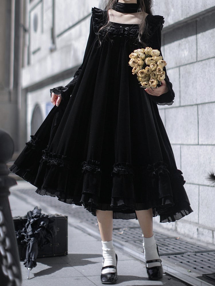 Square Dress Velvet Black Elegant Neckline