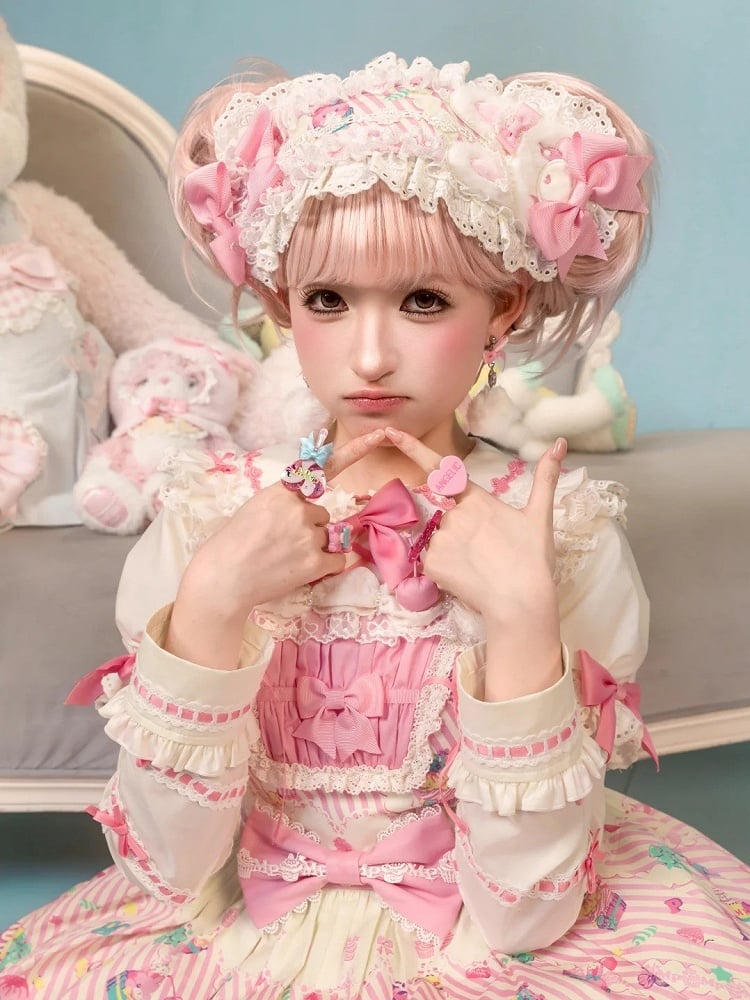 Sweet Hairband and Options Color 3 Bowknots – Bunny with Cute Lolita Accents