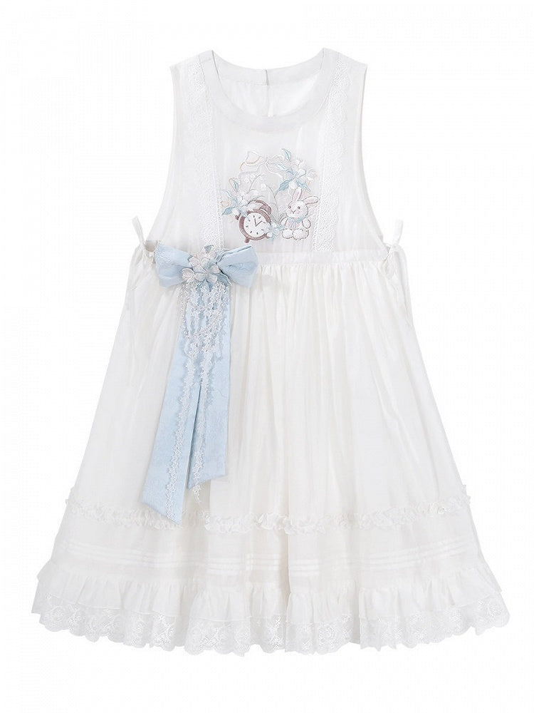 White Overskirt Featuring Rabbit Embroidery Detailing - Unknown Star