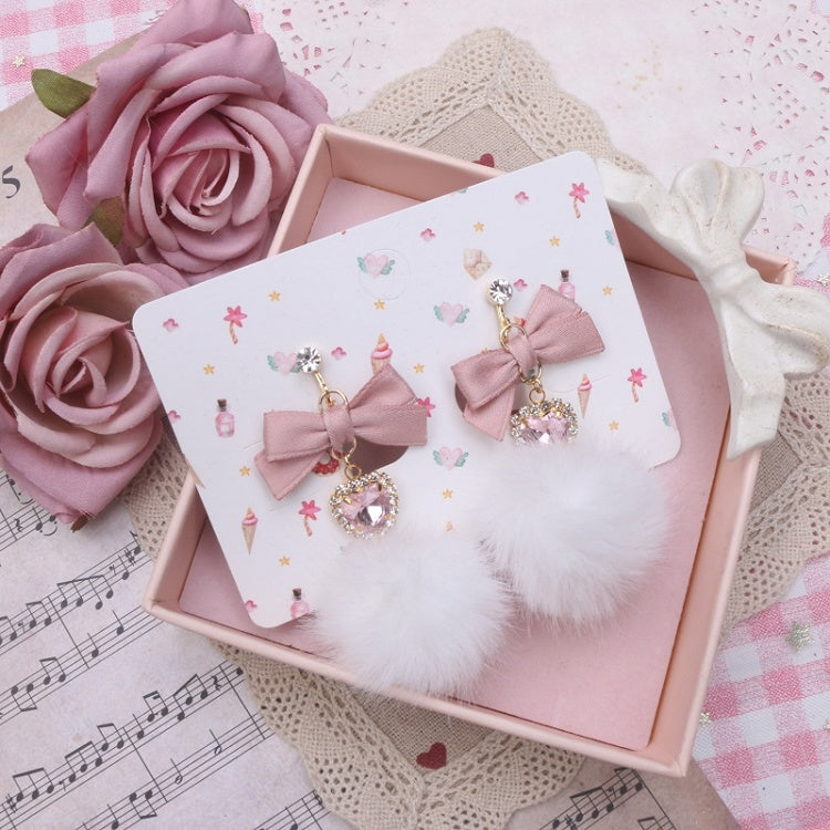 Pom-pom Kei Jirai Options Rhinestone Earrings 5 Bowknot Heart Color