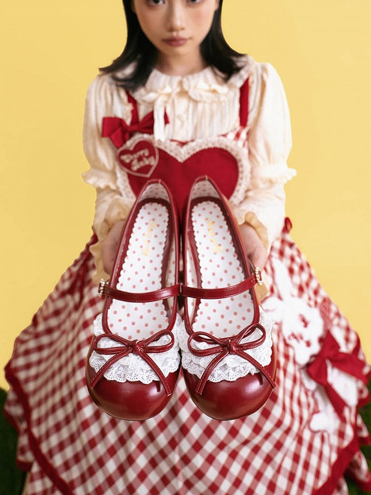 Round Bow Red Lace Janes Accent Mary Heels Toe Trim 2.2CM/4.3CM Knotted