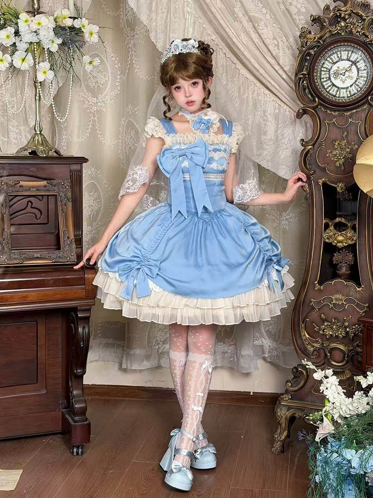 JSK à taille baleinée bleu ciel avec ourlet à volants superposés - Gardenia Chronicle
