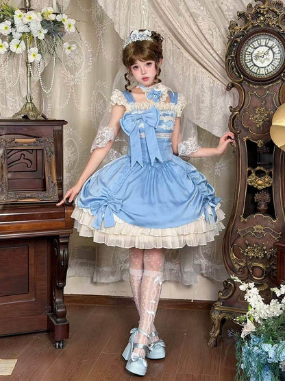 JSK à taille baleinée bleu ciel avec ourlet à volants superposés - Gardenia Chronicle