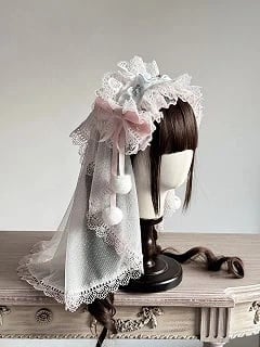 Multi-Color Head (Pom-Pom Lace with Veil Lolita Hairband Accents)
