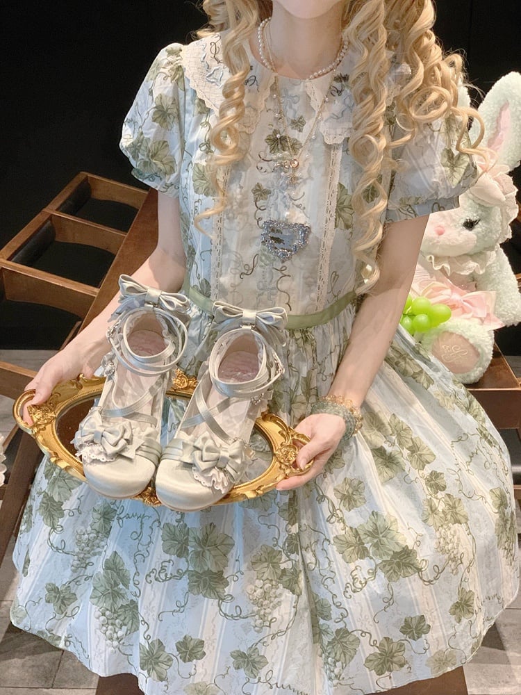 Light Green Sweet Lolita Round Toe Shoes with 8cm Bowknot High Heel - Aimee