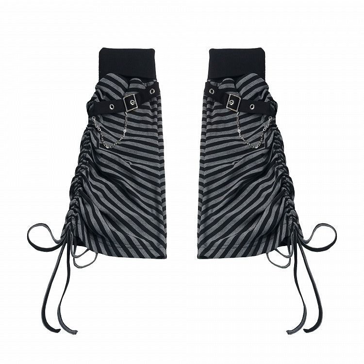 Black & Gray Striped Leg Warmers with Buckle Strap & Drawstring - PINK SAVIOR