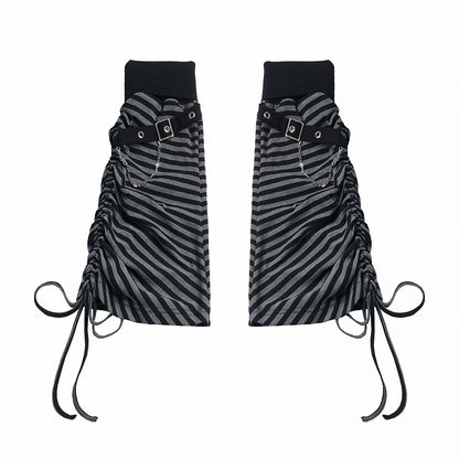 Black & Gray Striped Leg Warmers with Buckle Strap & Drawstring - PINK SAVIOR