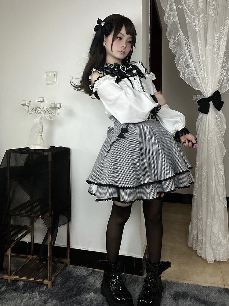 ホワイトレーストリムカットアウトショルダージライケイブラウス