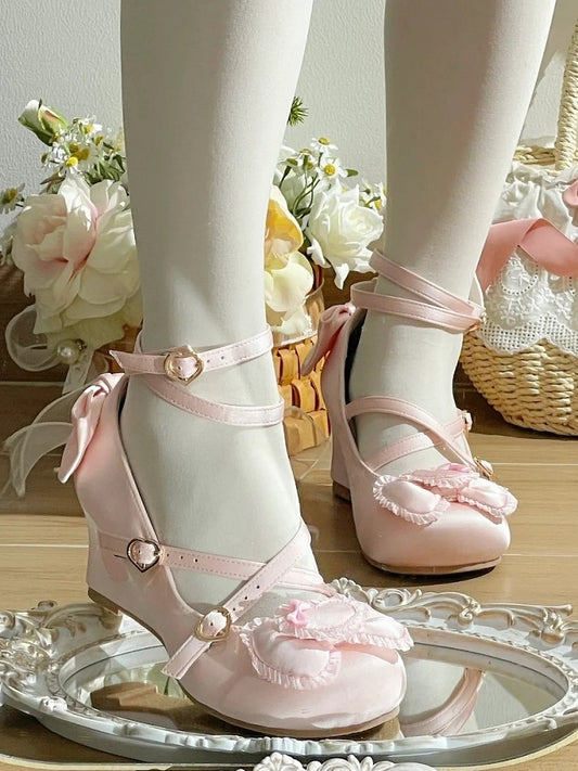 Shoes Wedge Toe Sweet Round Pink Lolita Sole -