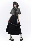 Black Asymmetric Ruffle-Trimmed Long Skirt - PINK SAVIOR