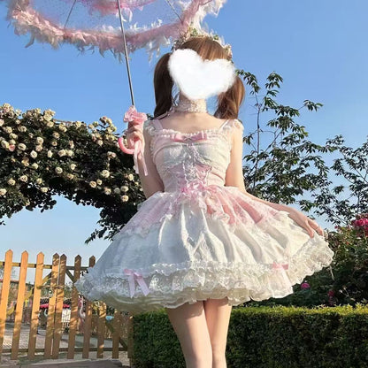 Lolita Sweet Princess Lace JSK Cake Dress – Ballet Bow Suspender Gown