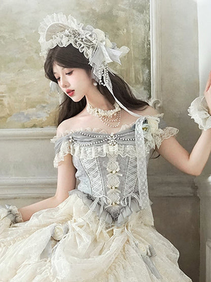 and Bead White Choker Flowers Chain Adorned