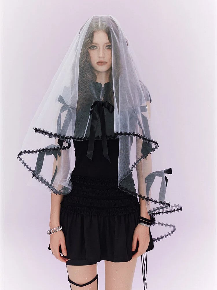 Dress Embroidery Cheongsam / Applique Black Cross with White Organza