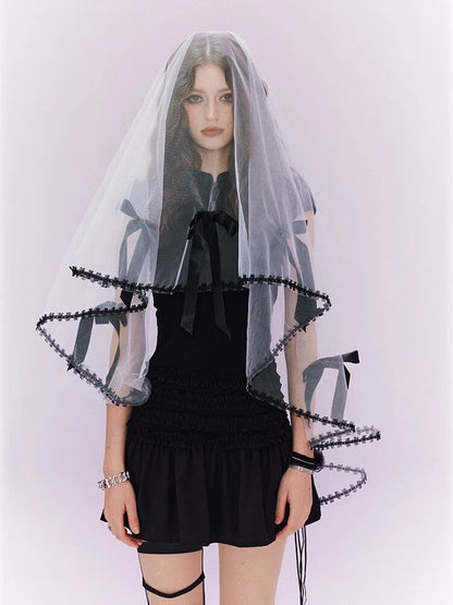 Dress Embroidery Cheongsam / Applique Black Cross with White Organza