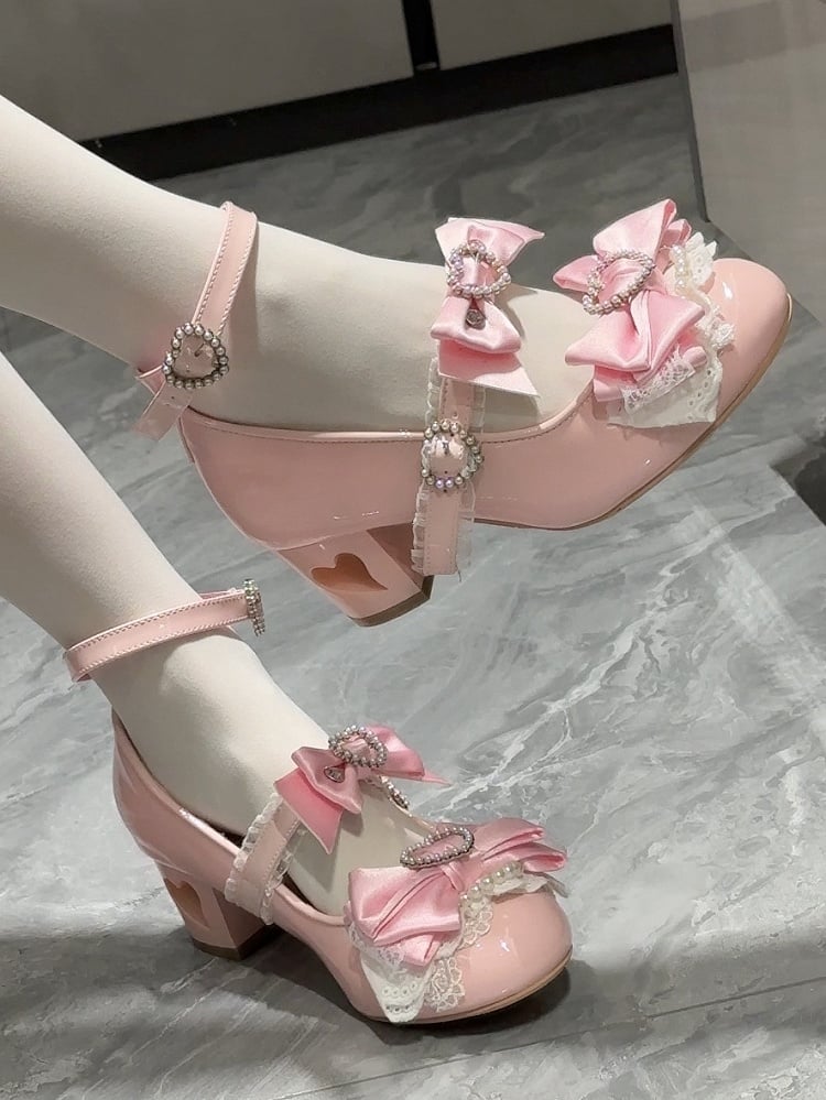 Janes Pink Mary at Heels Heart Bow Top Cut-out