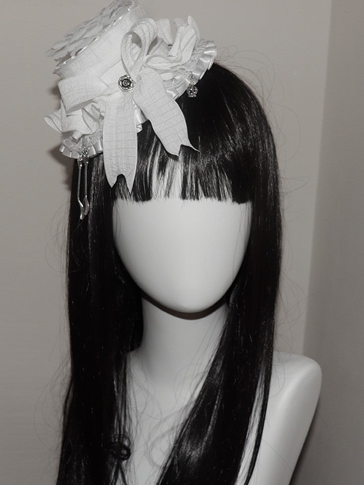 Trim And Decorated Lace Crown White Fork Hat Mini Bowknot Design Scoop