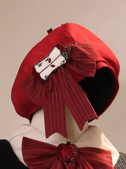 Bowknot Beret Apple Red Applique Core