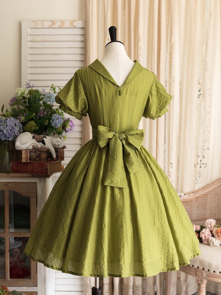 Neckline Classic Summer Vintage Olive Chic Green Lolita Dress