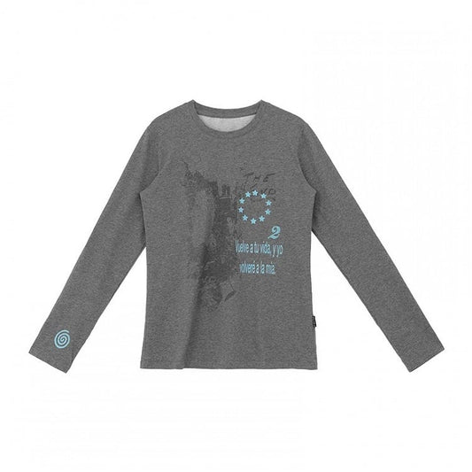 Y2K Gray Crew-Neck Long-Sleeved Loose Tee with Distressed Graphic - innomoood