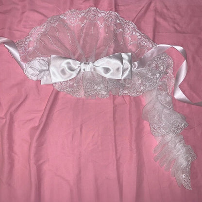 Floral Design Big Hairband White/Black Bow Trim Lace