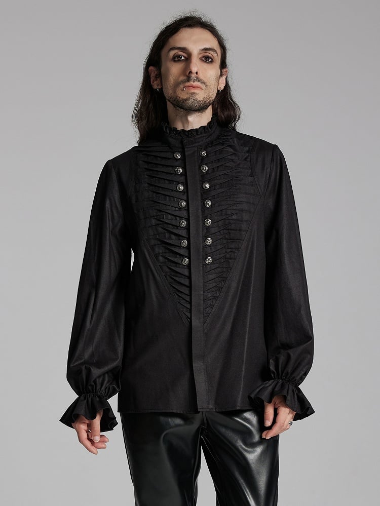 Shirt 3D Men's Black Goth Pleated