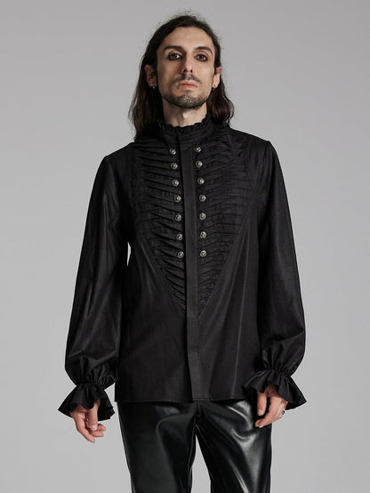 Shirt 3D Men's Black Goth Pleated