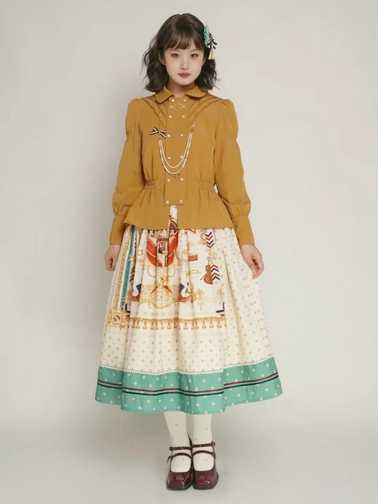 Long Sleeve Smocked Elegant Blouse in Yellow - Crucis Universal Tailor Company