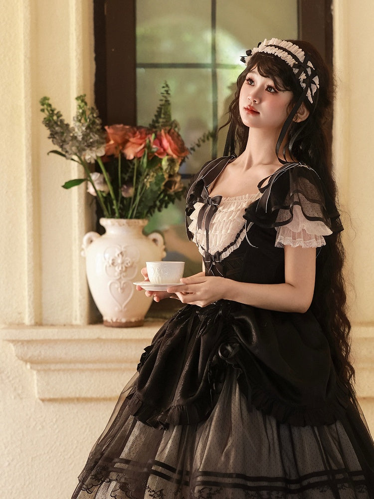 Eleganter Lolita-Pulloverrock mit Korsett und Basken-Taille unter der Brust