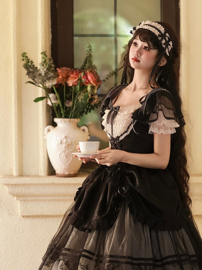 Eleganter Lolita-Pulloverrock mit Korsett und Basken-Taille unter der Brust