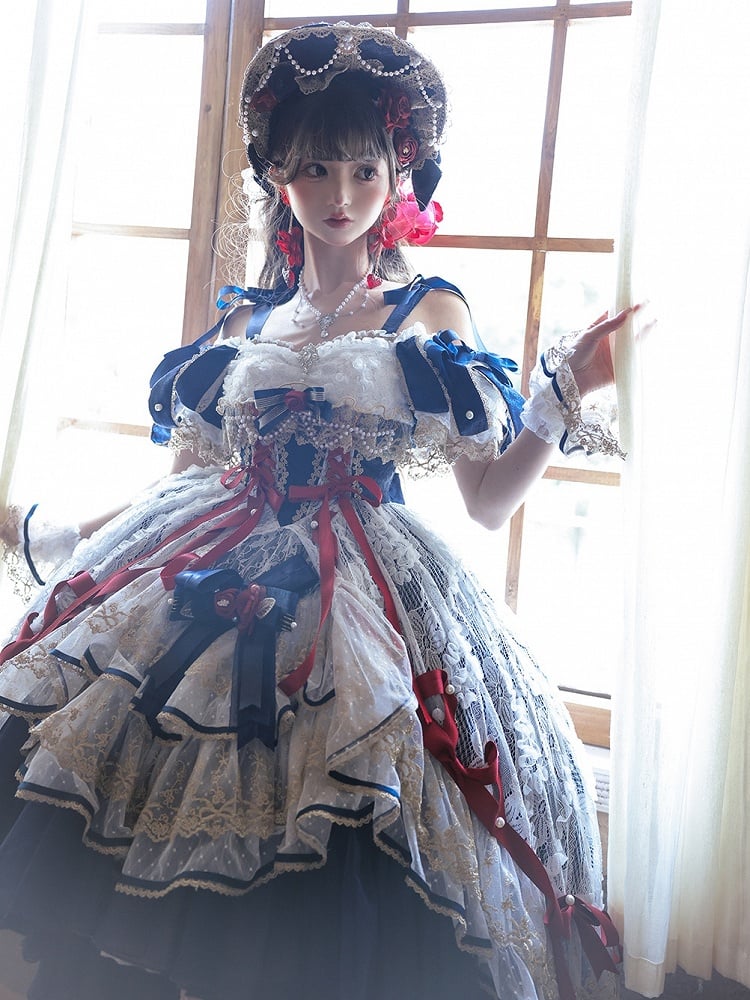 Corset Dark White Blue Red Lolita High-low Snow and Dress Hanayome