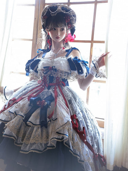 Corset Dark White Blue Red Lolita High-low Snow and Dress Hanayome