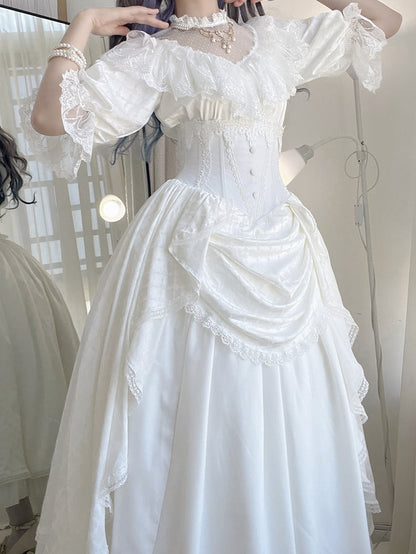 Weißer Korsettrock mit Knochen und hoher Taille, Aristokrat, Gothic, Lolita SK