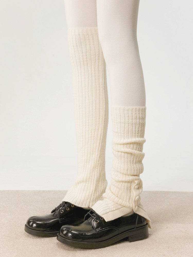 Striped Design Leg Black/Creamy Vertical with Warmers Pattern 35CM/48CM White/Gray Button