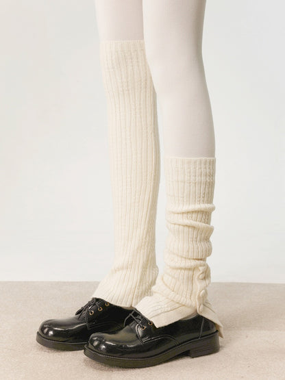 Striped Design Leg Black/Creamy Vertical with Warmers Pattern 35CM/48CM White/Gray Button