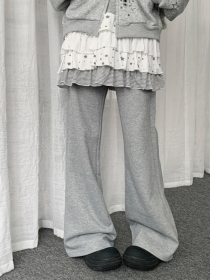 Casual Straight Leg Pants with Heart Rhinestone - Solkatt