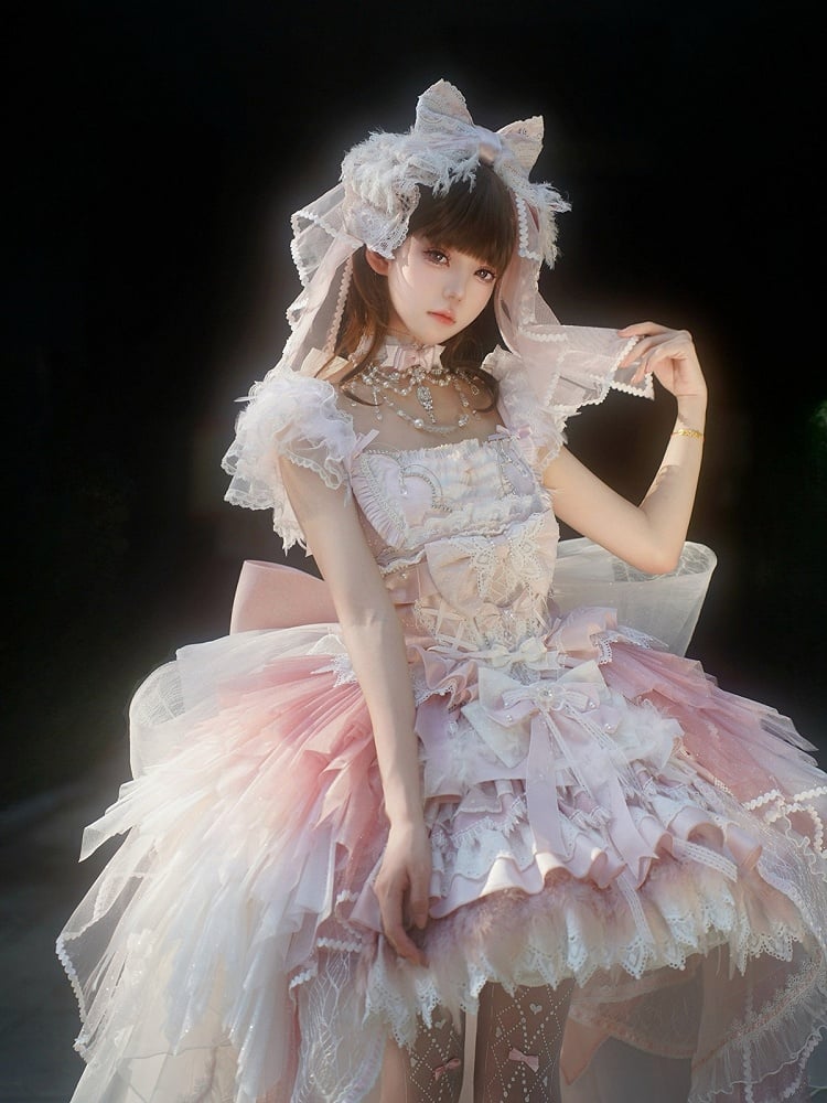 Pink Swan Feather Accented Lolita JSK Dress Set - Felinae Cookie