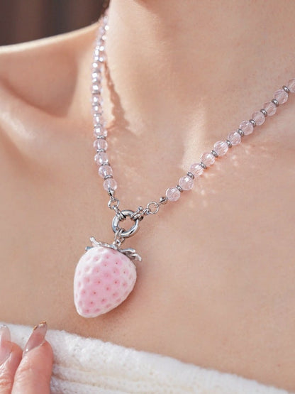 Collier avec pendentif fraise rose - Kiwi Store