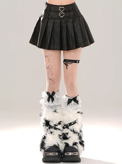 バックルプリーツストラップスカート ブラック/ブラウン