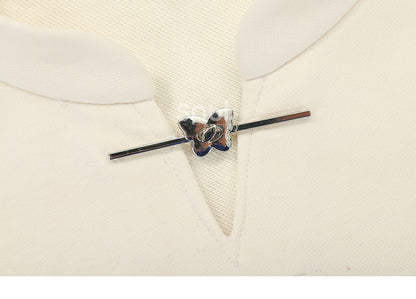 Banded Butterfly Print Sweatshirt Collar Style Cheongsam Black/Apricot