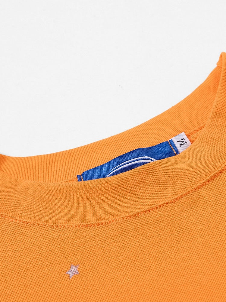 Orange Crew-Neck Tee with Fruit & Star Motif - Languid Park