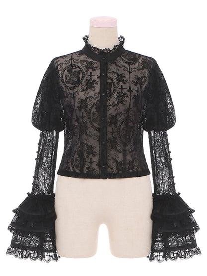 Gothic Lolita Kuro Black Floral Lace Blouse
