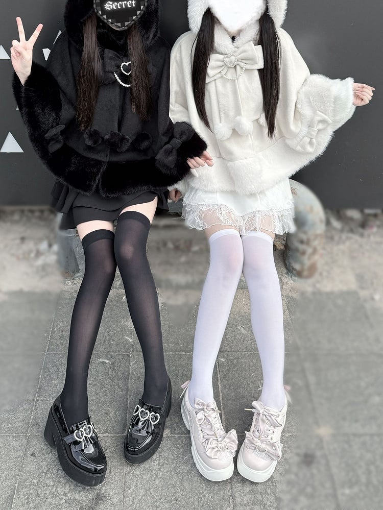 Jirai Cape Kei with Hood Coat - Kitty-Ears Plush Wool Essential Black Fall/Winter