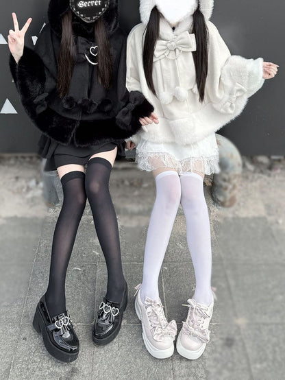 Jirai Cape Kei with Hood Coat - Kitty-Ears Plush Wool Essential Black Fall/Winter